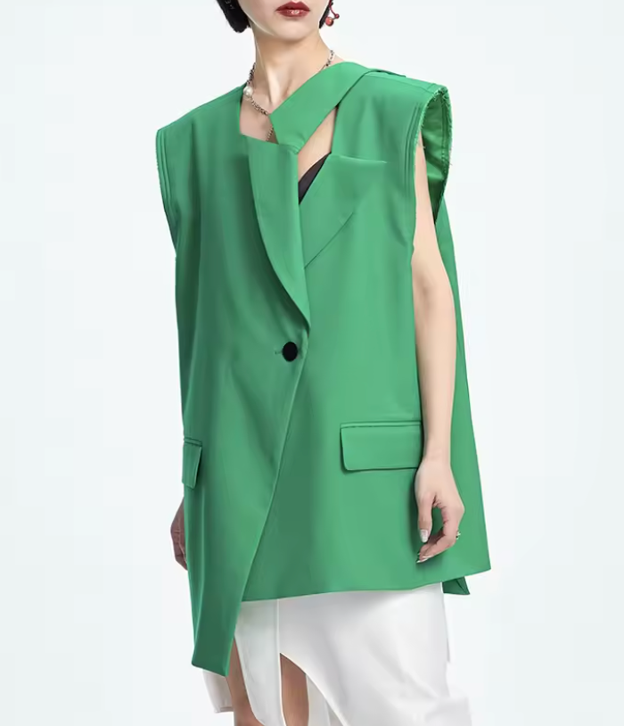 asymmetric sleeveless tailored blazer – EMERALD