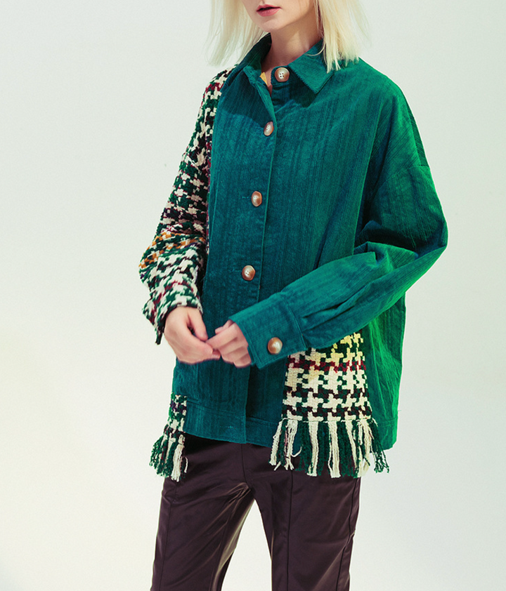 Patchwork Corduroy Fringe Jacket – EMERALD