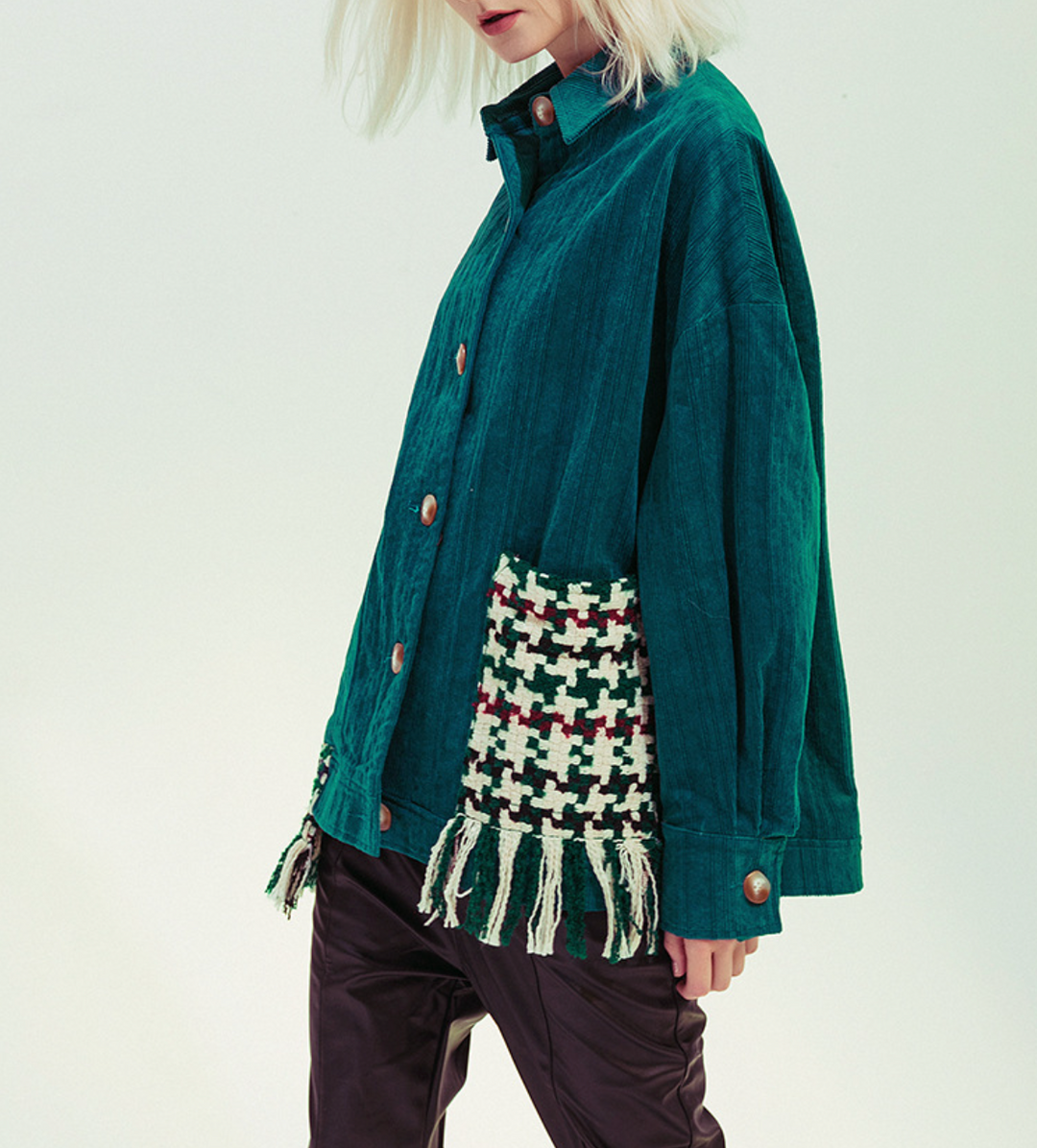 Patchwork Corduroy Fringe Jacket – EMERALD