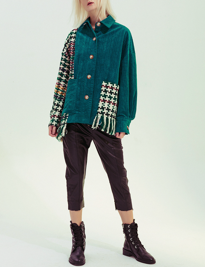 Patchwork Corduroy Fringe Jacket – EMERALD