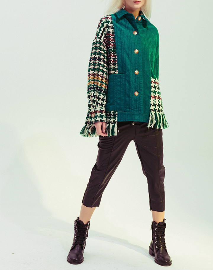 Patchwork Corduroy Fringe Jacket – EMERALD