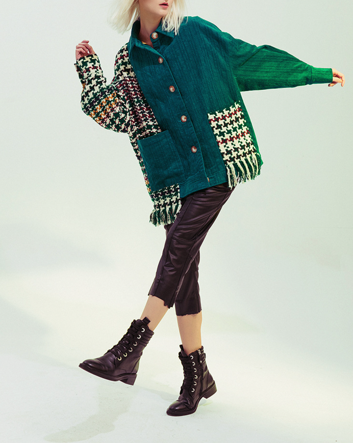 Patchwork Corduroy Fringe Jacket – EMERALD