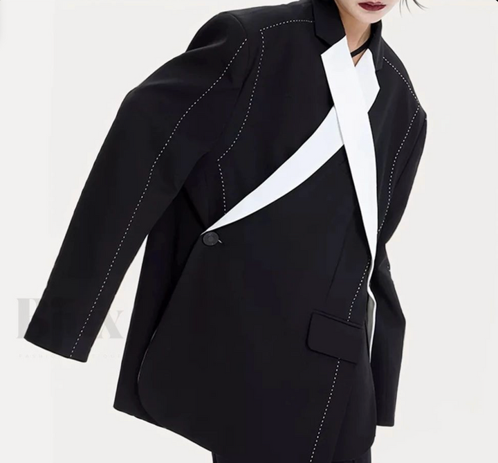 Asymmetric Wrap Blazer with Contrast Strap – ABDALLUH