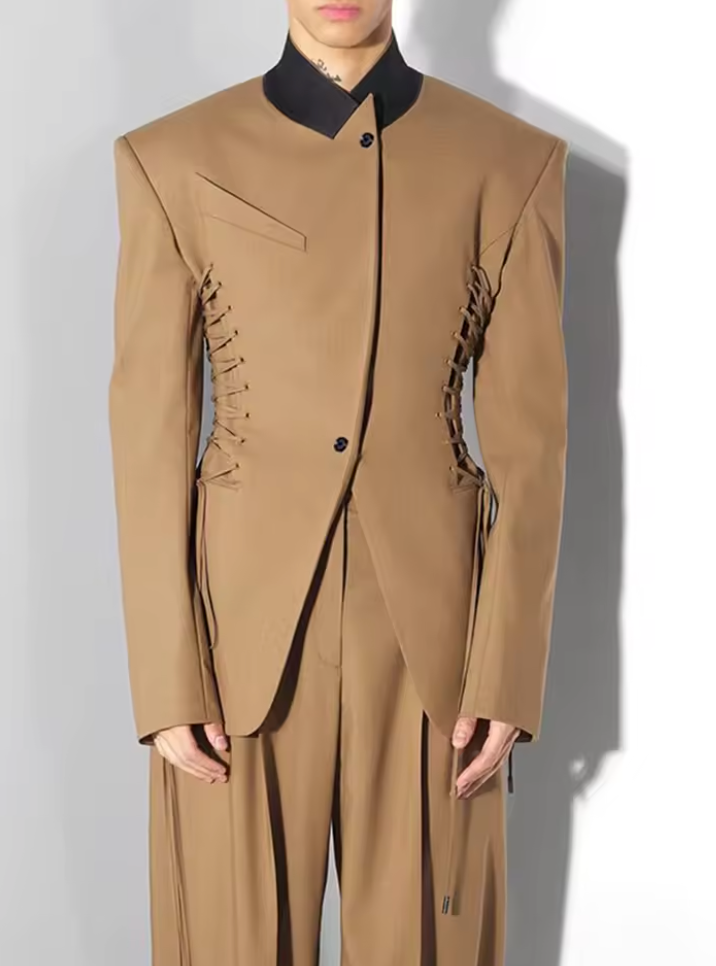 Tailored Lace-Up Blazer with Cinched Waist – ARIA