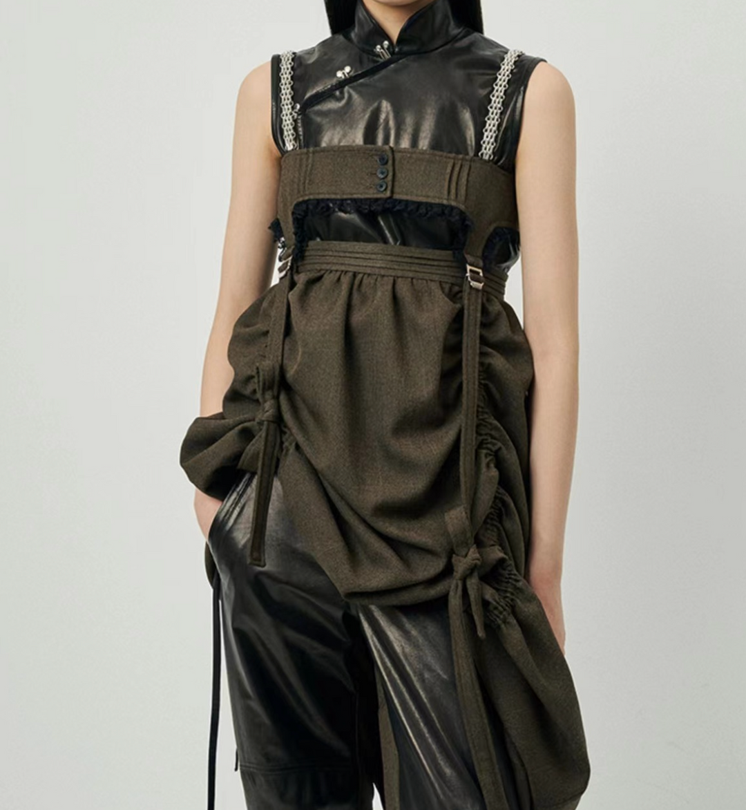 Asymmetrical Ruched Mini Dress with Chain Straps – NASR