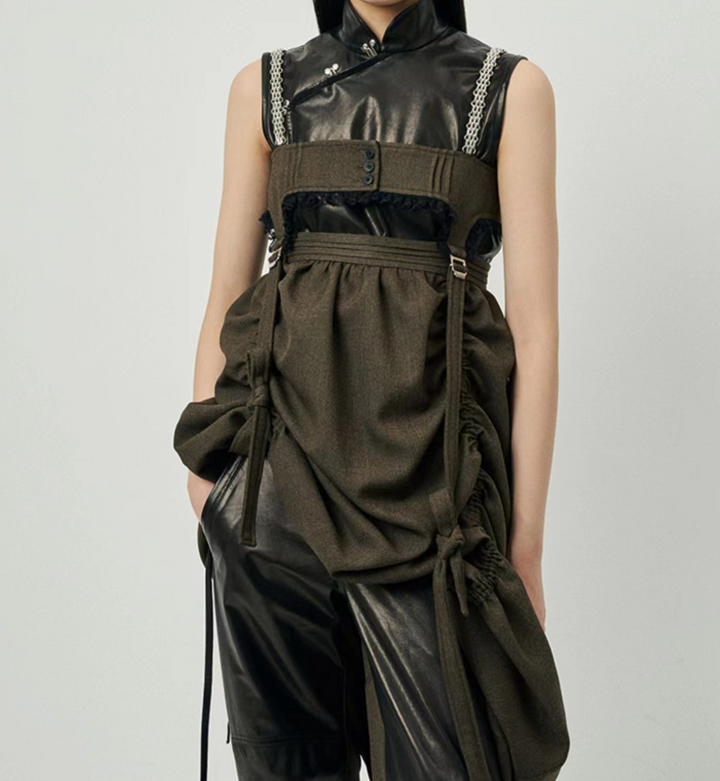 Asymmetrical Ruched Mini Dress with Chain Straps – NASR