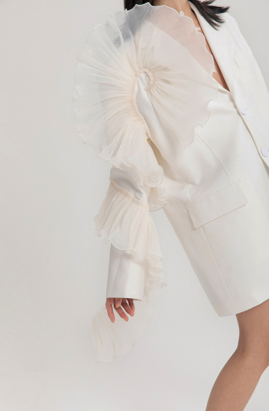 tailored blazer with dramatic organza ruffle shoulder – ELYSIA