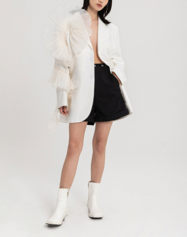 tailored blazer with dramatic organza ruffle shoulder – ELYSIA