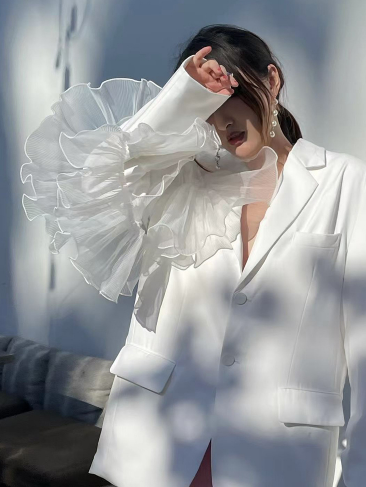 tailored blazer with dramatic organza ruffle shoulder – ELYSIA