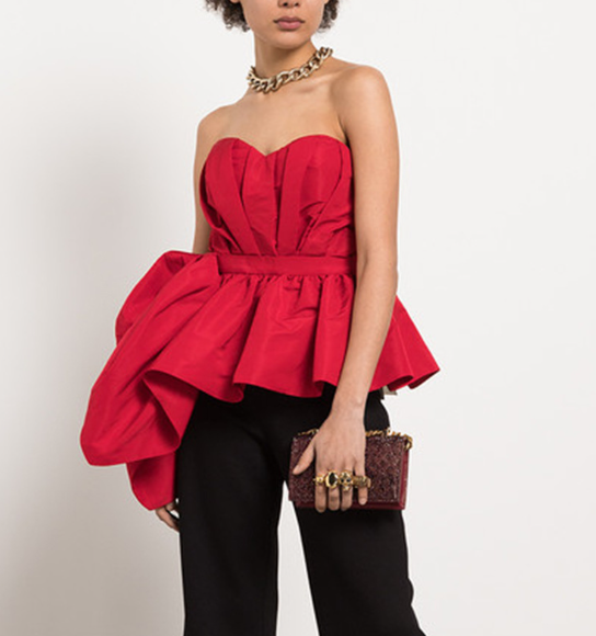 strapless peplum top with sculpted volume – RUBINA