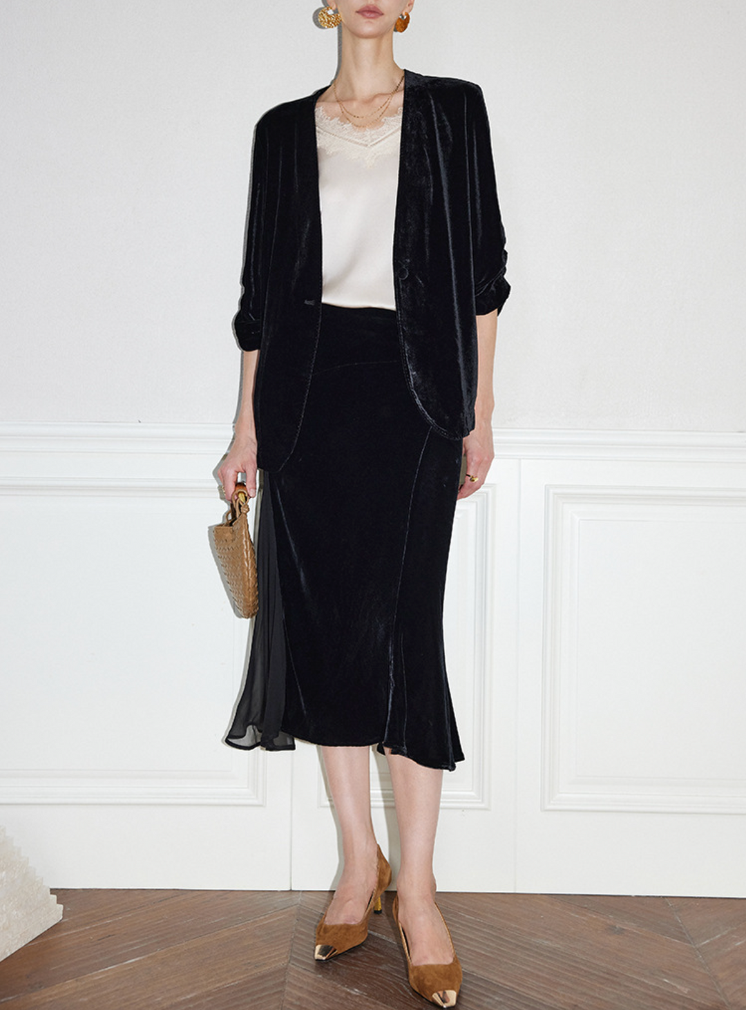 velvet open-front blazer with relaxed tailoring – RANA