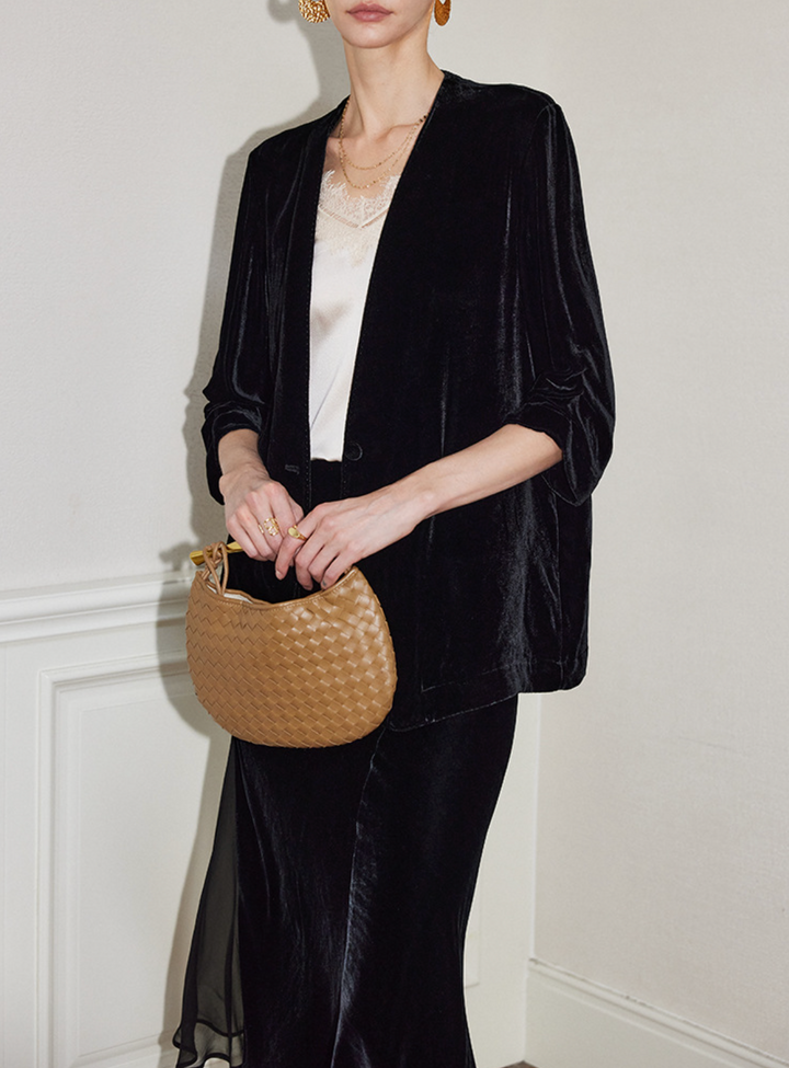 velvet open-front blazer with relaxed tailoring – RANA