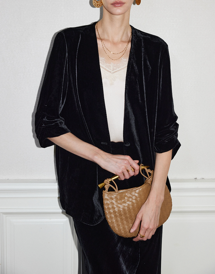 velvet open-front blazer with relaxed tailoring – RANA