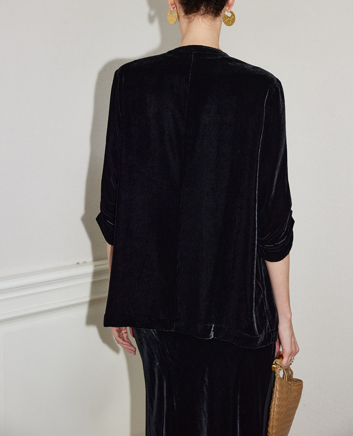 velvet open-front blazer with relaxed tailoring – RANA