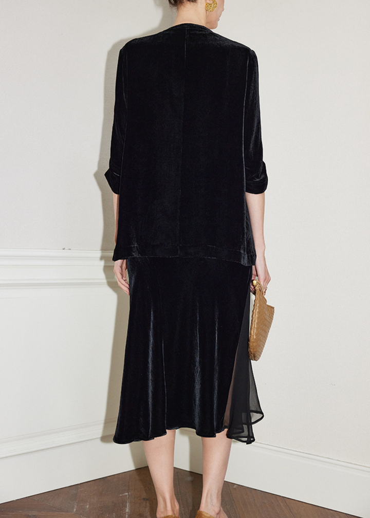 velvet open-front blazer with relaxed tailoring – RANA