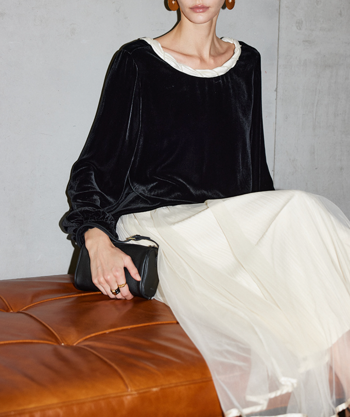 velvet blouse with contrast bow back detail – ELARA