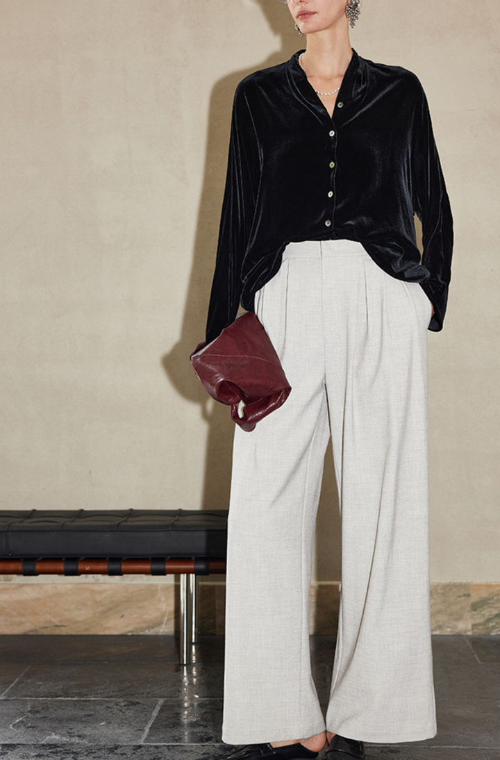 velvet button-front blouse with relaxed fit – DAHI