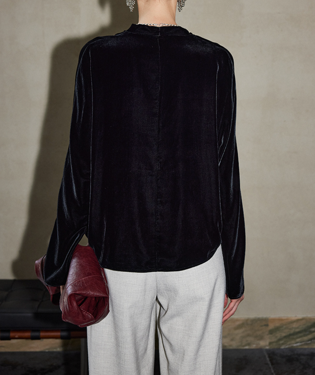 velvet button-front blouse with relaxed fit – DAHI