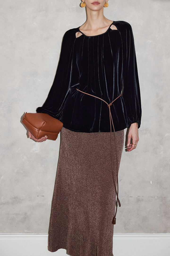 Velvet Cut-Out Neckline Blouse – STORE