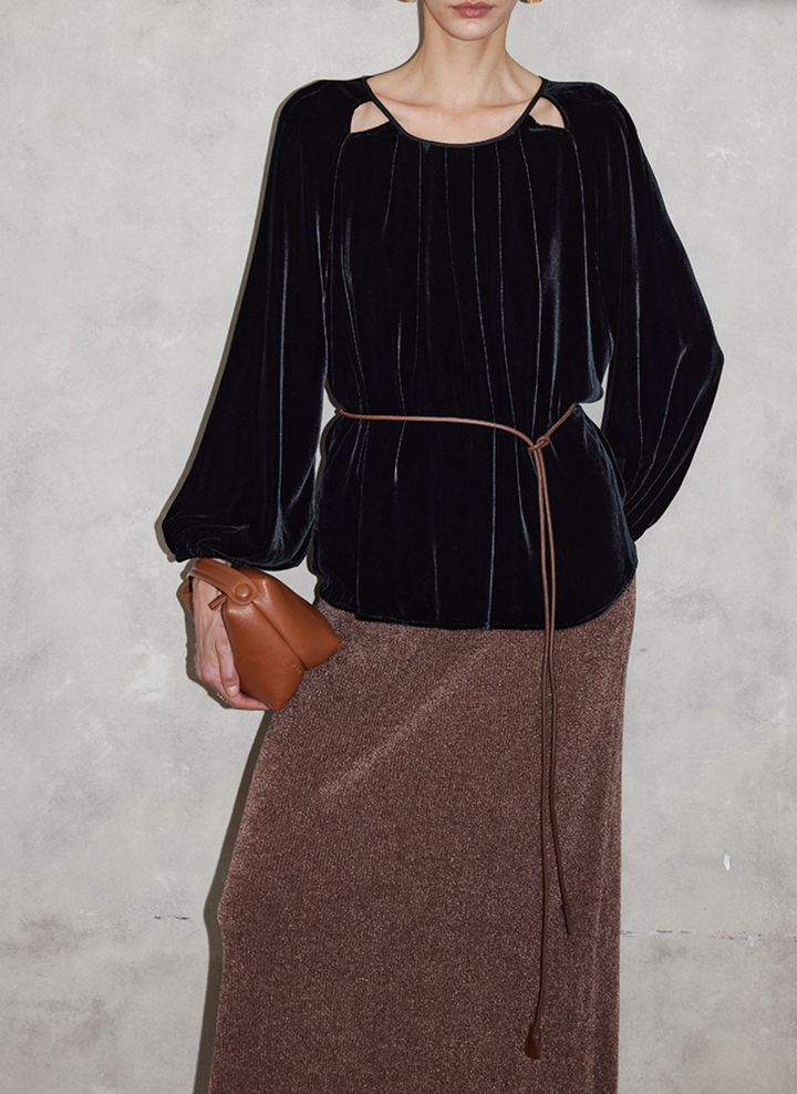 Velvet Cut-Out Neckline Blouse – STORE