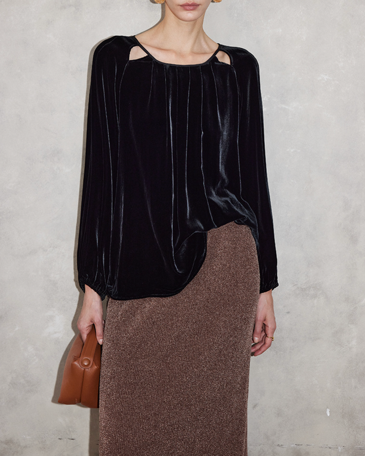 Velvet Cut-Out Neckline Blouse – STORE