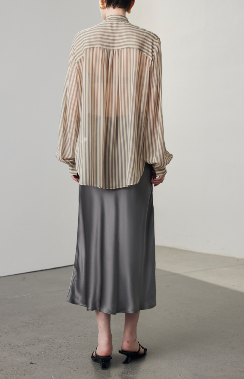 sheer striped blouse with tie-neck bow – VELORA