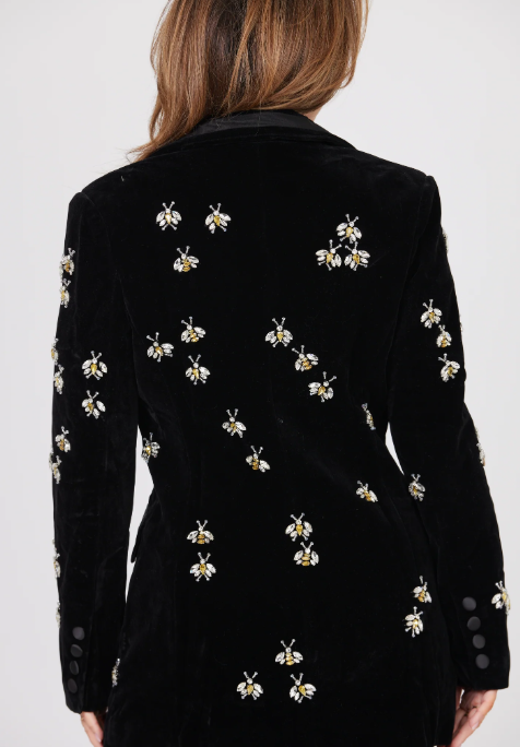 embroidered velvet blazer with floral crystal accents – BLOOM