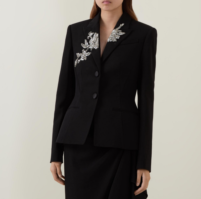 tailored blazer with crystal floral lapel embroidery – BLOSSOM