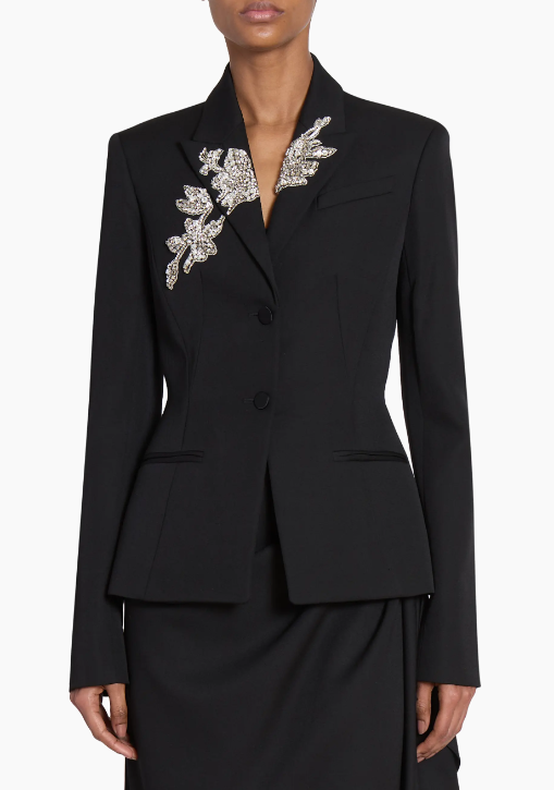 tailored blazer with crystal floral lapel embroidery – BLOSSOM