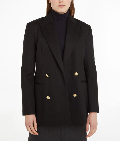 double-breasted tailored blazer with gold buttons – ROUGE