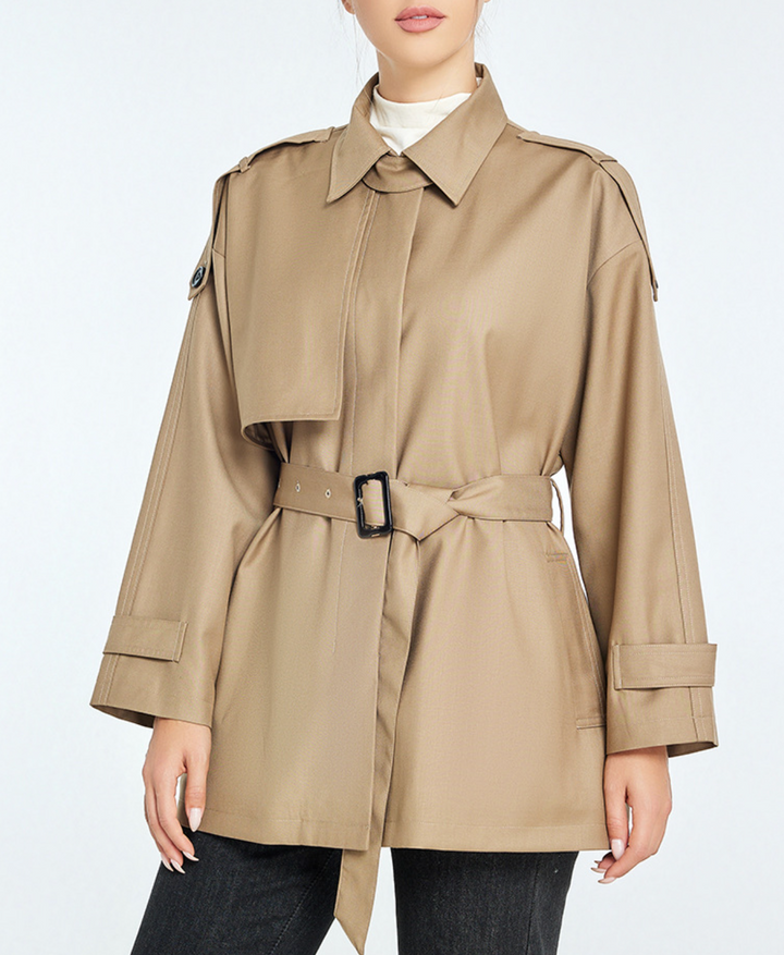 belted trench-style jacket with shoulder tabs – HAVEN