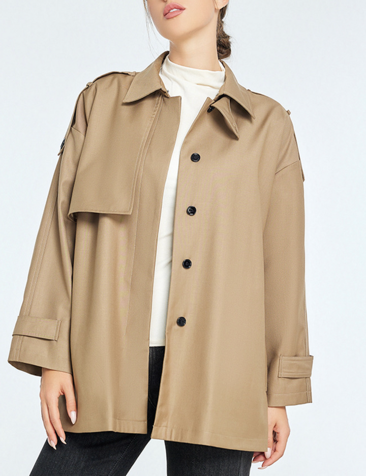 belted trench-style jacket with shoulder tabs – HAVEN