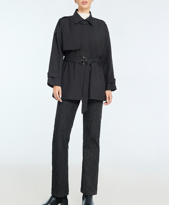 belted trench-style jacket with shoulder tabs – HAVEN