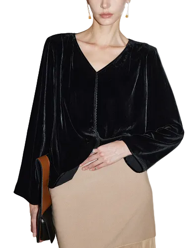 velvet V-neck draped blouse – ELYAN