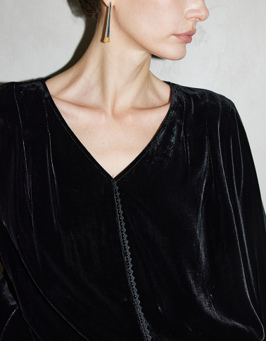 velvet V-neck draped blouse – ELYAN