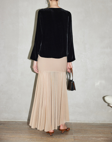 velvet V-neck draped blouse – ELYAN