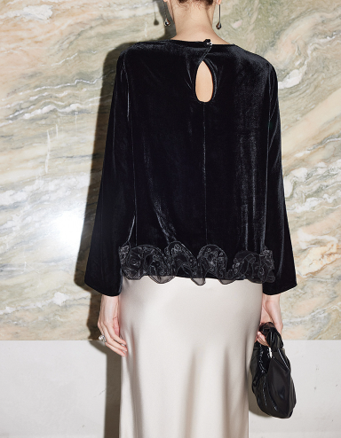 velvet long-sleeve blouse with ruffled hem – DALIY