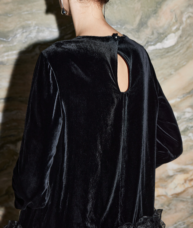 velvet long-sleeve blouse with ruffled hem – DALIY
