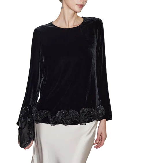 velvet long-sleeve blouse with ruffled hem – DALIY
