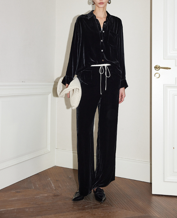 velvet button-down shirt with chest pocket – NALHA