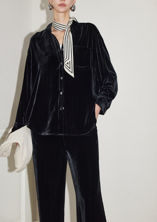 velvet button-down shirt with chest pocket – NALHA