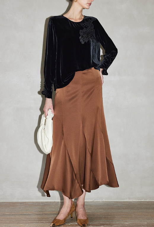 velvet long-sleeve blouse with lace appliqué – SIDNE