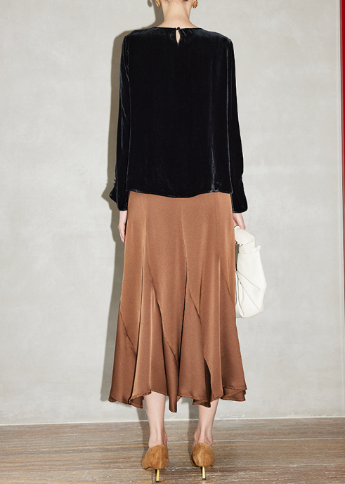 velvet long-sleeve blouse with lace appliqué – SIDNE