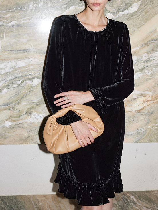 velvet mini dress with ruffled hem – SLIRA