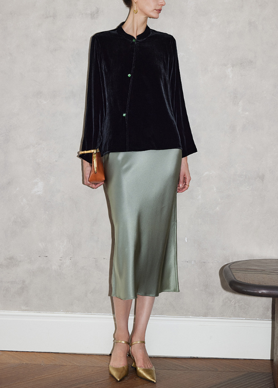 velvet collarless blouse with jewel buttons – DDILA