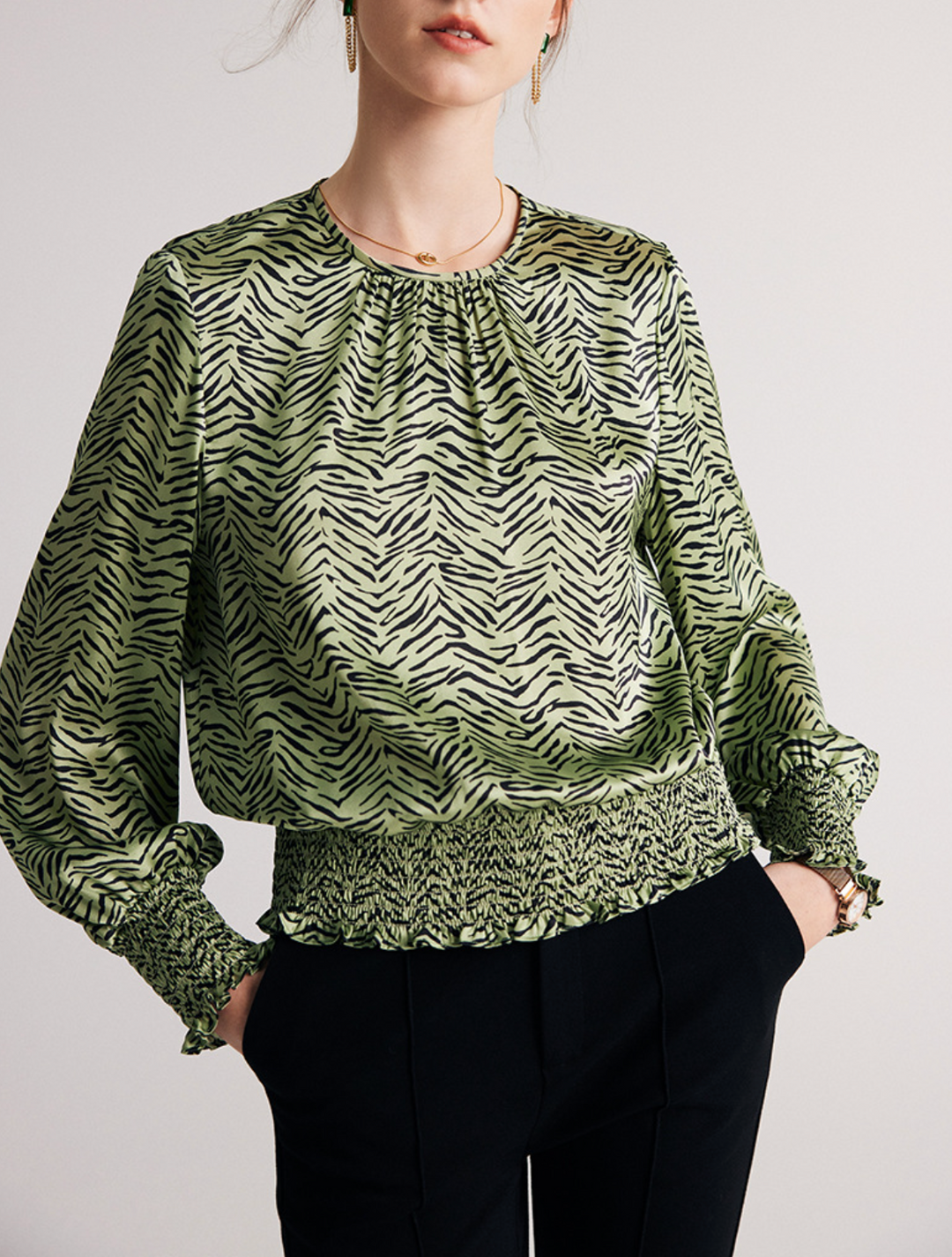 Zebra-Print Smocked Hem Blouse – LIRA