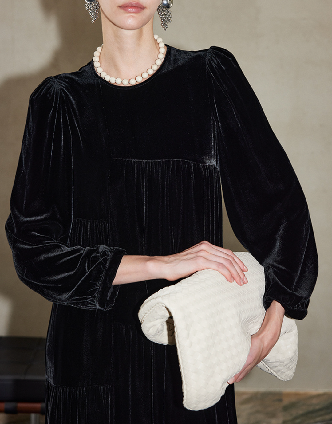 Pleated Velvet Midi Dress with Long Sleeves – RAHMA