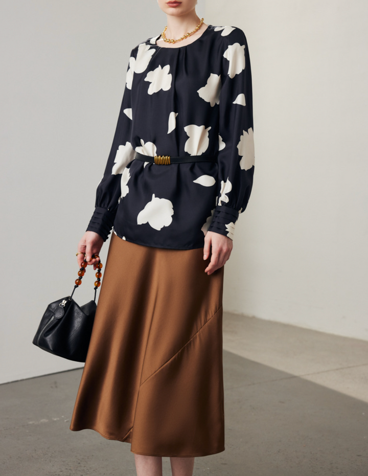 Printed satin blouse with gathered neckline – ASOO