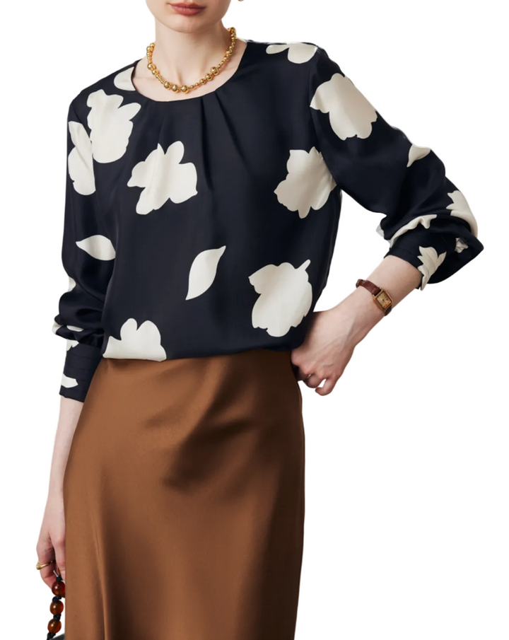 Printed satin blouse with gathered neckline – ASOO