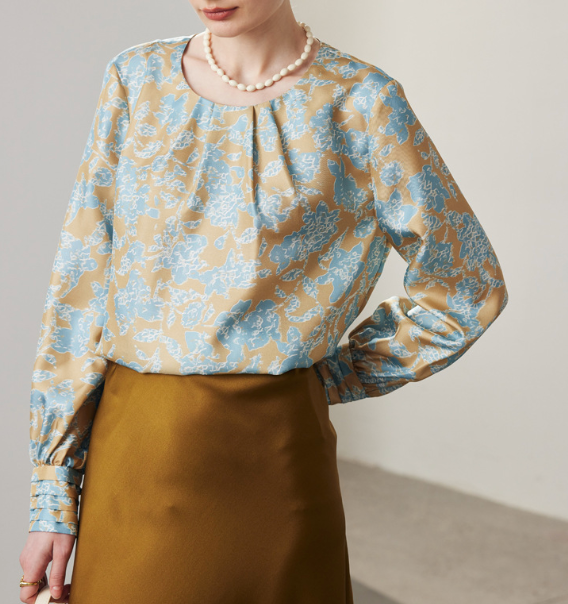 Printed satin blouse with gathered neckline – ASOO